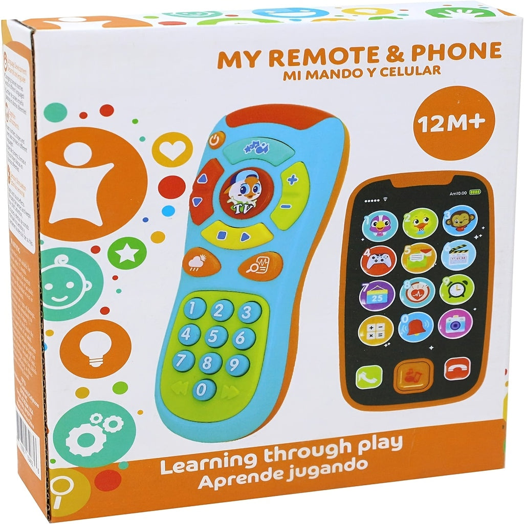 Baby Learning Phone and Remote Toy Set – Pretend Play Smartphone with Music & Sounds for Toddlers Infants, Educational Baby Toy Gift Boys Girls 6-18 Months