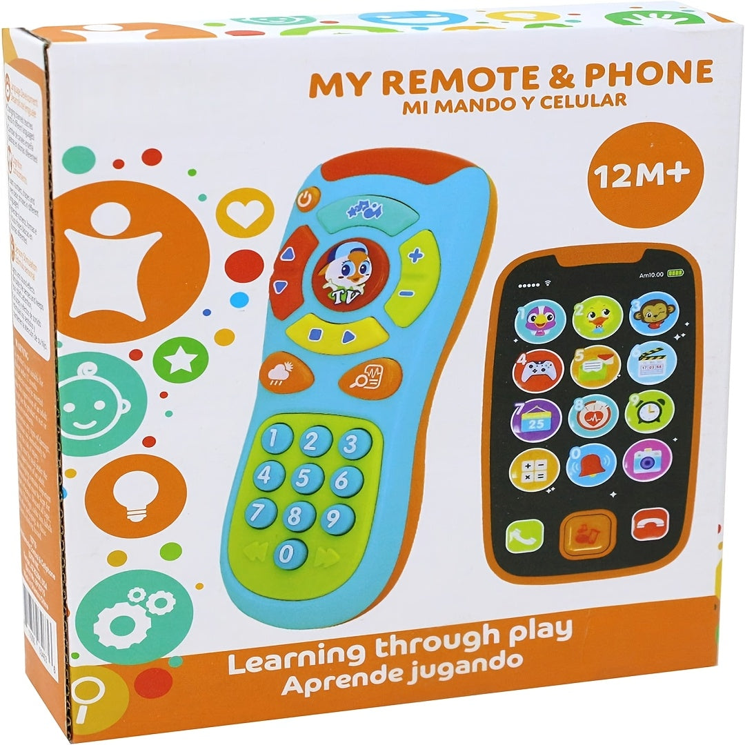 Baby Learning Phone and Remote Toy Set – Pretend Play Smartphone with Music & Sounds for Toddlers Infants, Educational Baby Toy Gift Boys Girls 6-18 Months