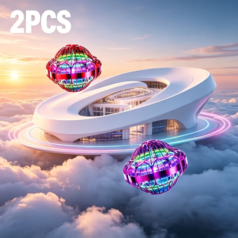 360 Rotating Flying Ball Toy 2-Pack Floating Hover Magic Handheld USB Rechargeable Indoor Outdoor Kids Boys Girls Teens Birthday Christmas Gift