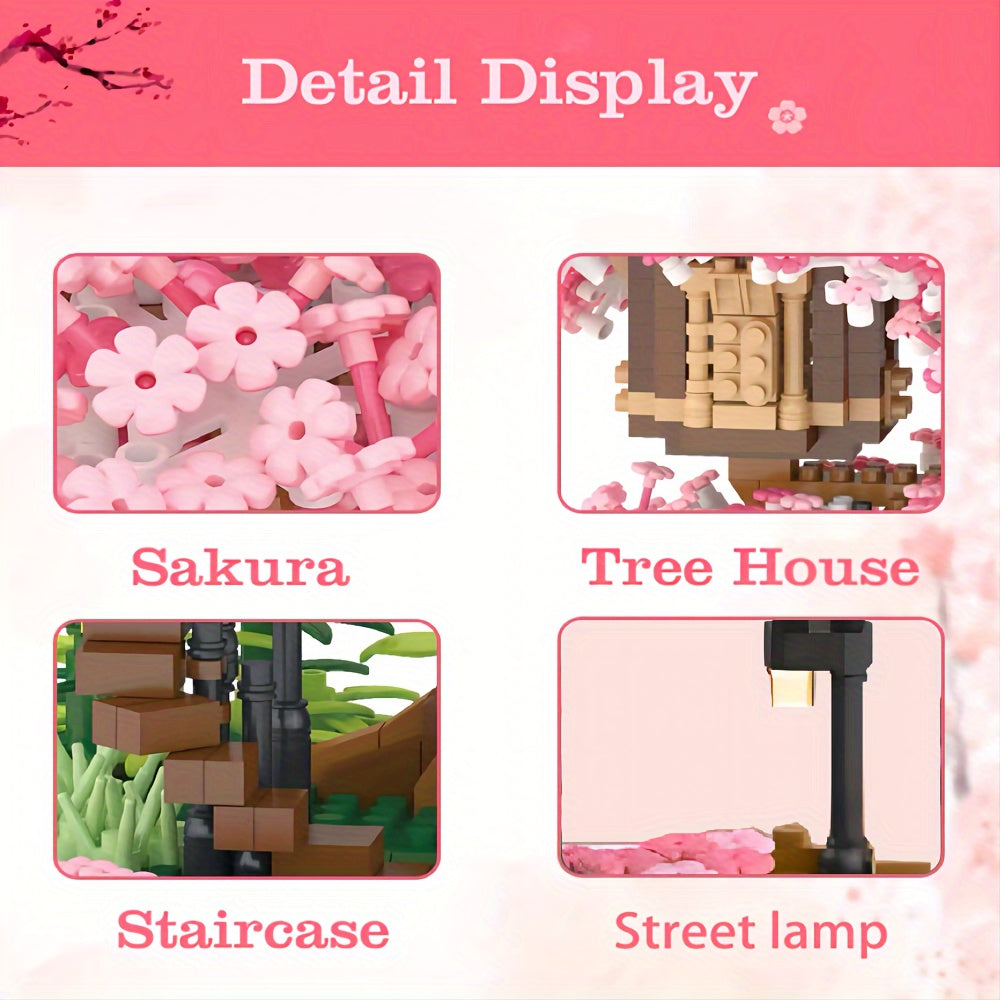 Sakura Cherry Blossom Tree House Building Blocks 2028 & 1020 Piece – DIY Mini Brick Assembly Set, Collectible Desk Decor Model for Home Display, Relaxing Gift for Teens Adults Boys Girls