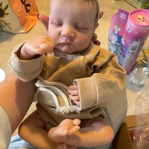 Sleeping Newborn Reborn Baby Doll 19 Inch 48cm, Lifelike Painted Hair Doll with Outfit, Bottle and Pacifier for Pretend Care and Gifts