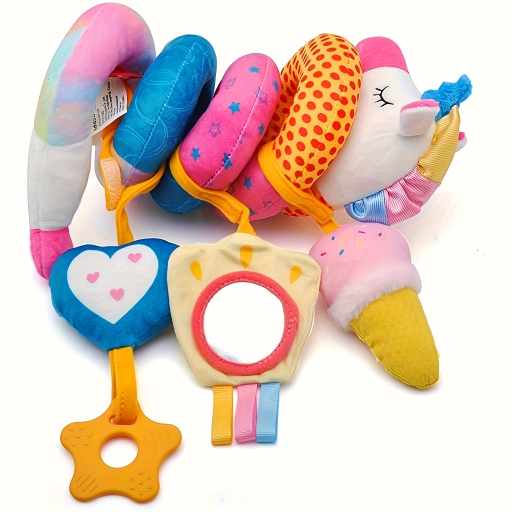 Baby Car Seat Toys 0-6 Months – Unicorn Infant Stroller Toy with Rattle, Mirror, Crinkle & Squeaky Features, Sensory Development Toy for Newborn Boys Girls, Baby Shower Gift