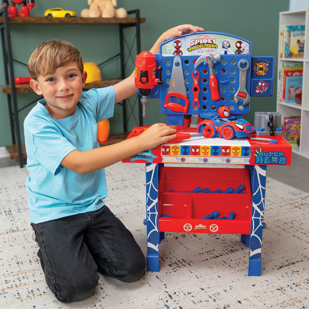 Spidey and His Amazing Friends Tool Bench Playset 55 Pieces with Take Apart Car Superhero Toy for Kids Toddlers Boys Birthday Christmas Gift