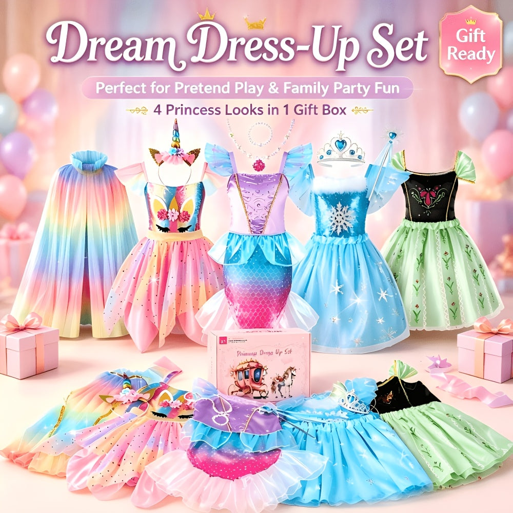 Princess Dress Up Clothes for Girls 18-Piece Role Play Costume Gift Set, Princess Dress Up Toys, Birthday Christmas Party Gift for Girls Ages 3-6