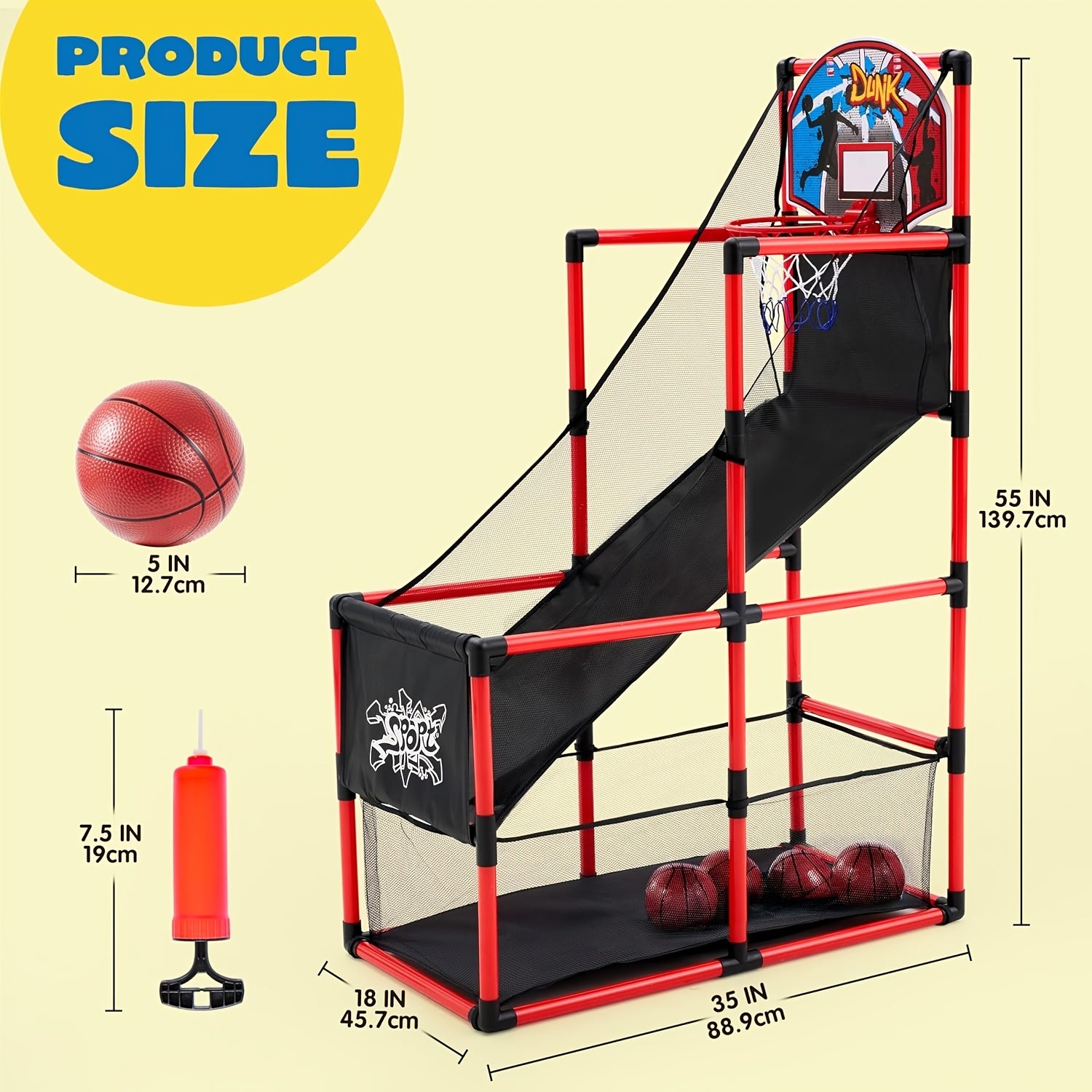 Kids Arcade Basketball Hoop Set with 4 Balls & Air Pump - Adjustable Height Indoor Outdoor Sport Game for Kids Ages 3+, Easy Assembly