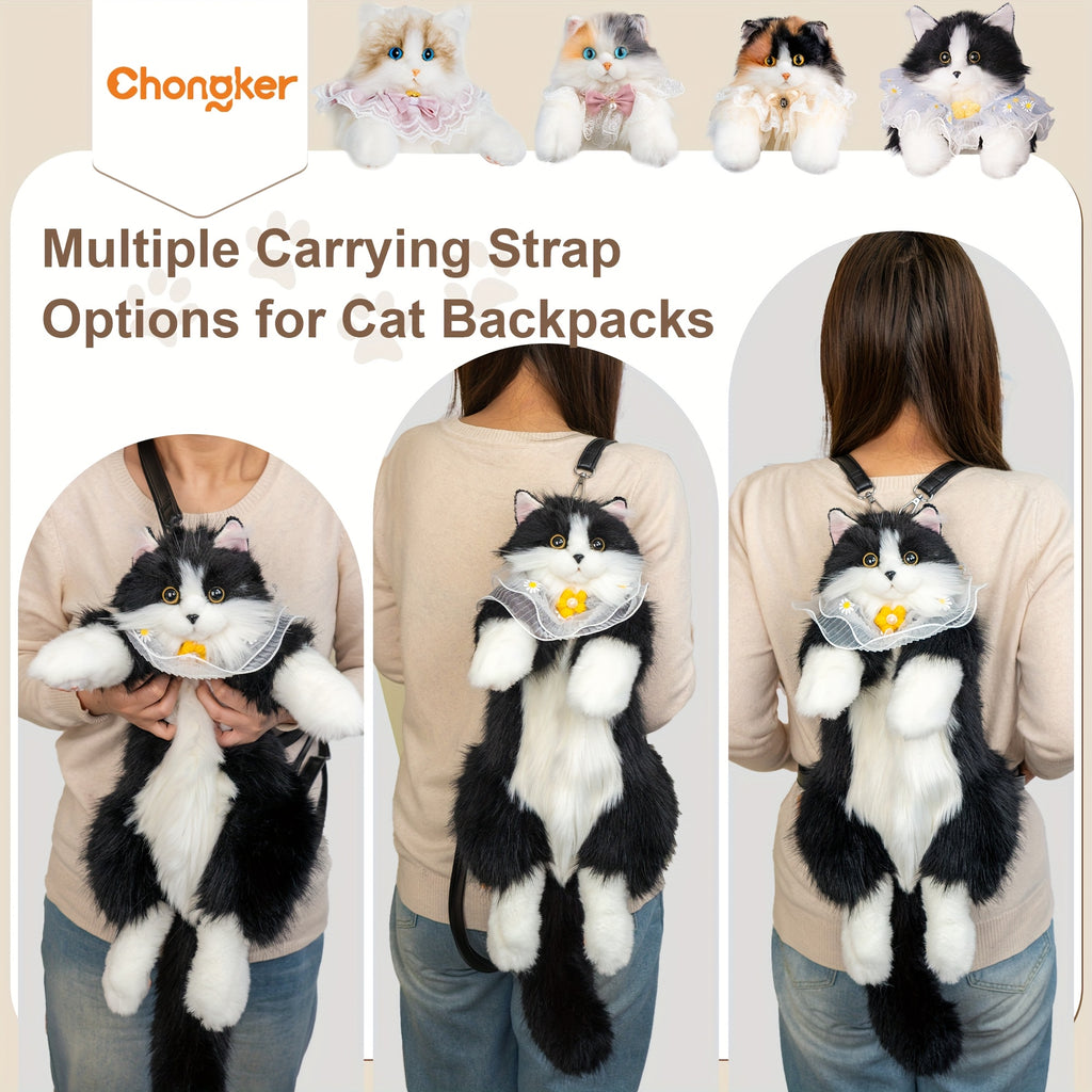 Tuxedo Cat Plush Backpack Stuffed Animal – Handmade Wearable Cat Plush with Gift Box & Card, Cute Cat Backpack Gift for Women Kids Cat Lovers Birthday Anniversary