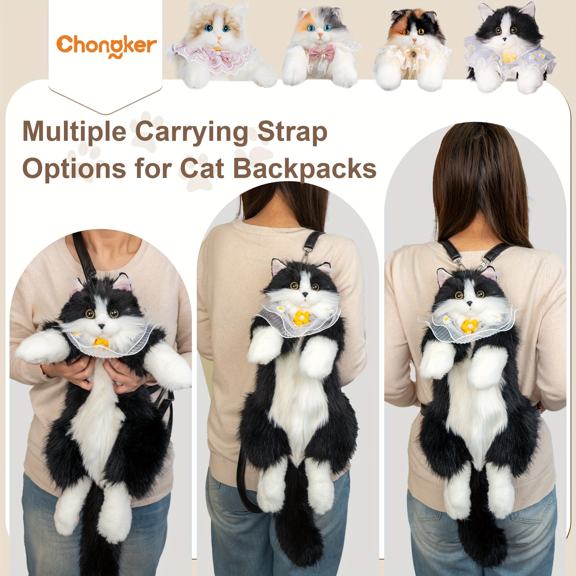 Tuxedo Cat Plush Backpack Stuffed Animal – Handmade Wearable Cat Plush with Gift Box & Card, Cute Cat Backpack Gift for Women Kids Cat Lovers Birthday Anniversary
