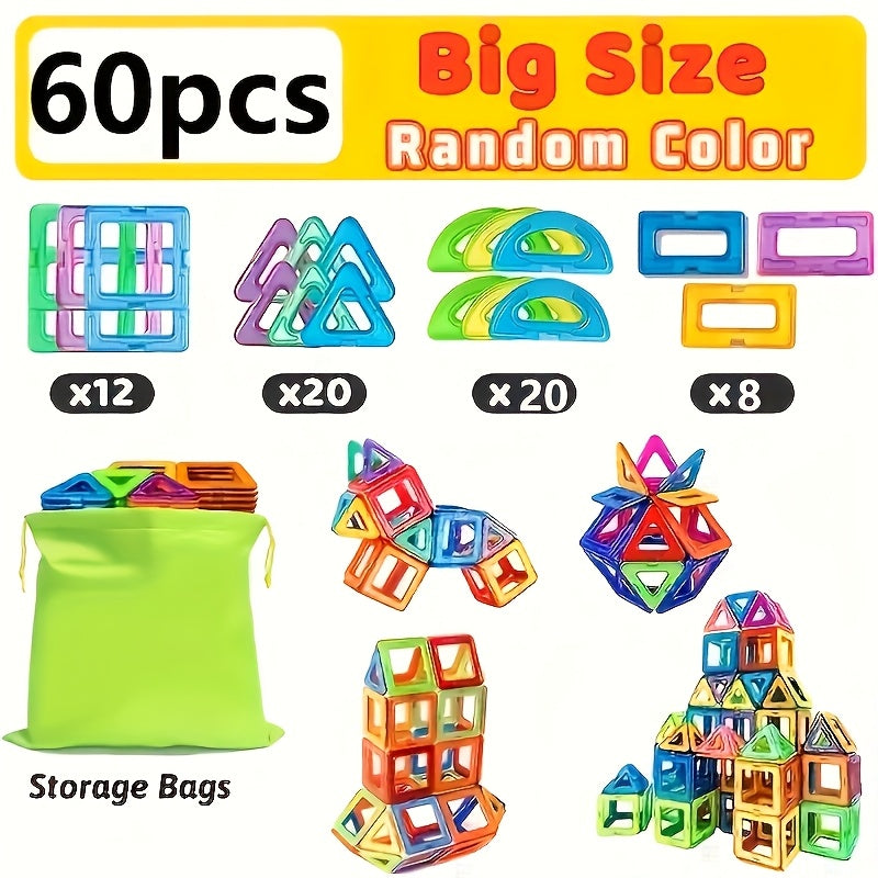 Magnetic Tiles 60pcs STEM Building Blocks Set - Educational Multicolor Magnet Construction Toy for Kids Ages 3+, Creative Birthday Christmas Gift for Boys & Girls