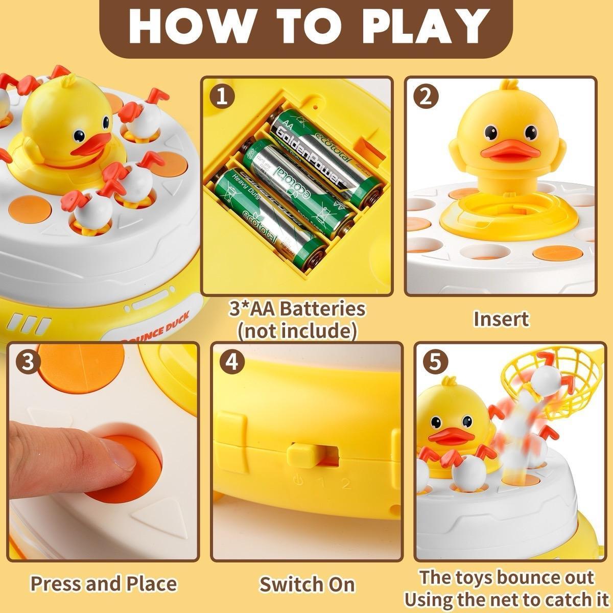 Pop-Up Musical Duck Catching Game for Kids – Bounce and Catch Duck Board Game with Lights & Music, Hand-Eye Coordination Toy, Ages 3+, Includes 10 Ducks & 2 Nets