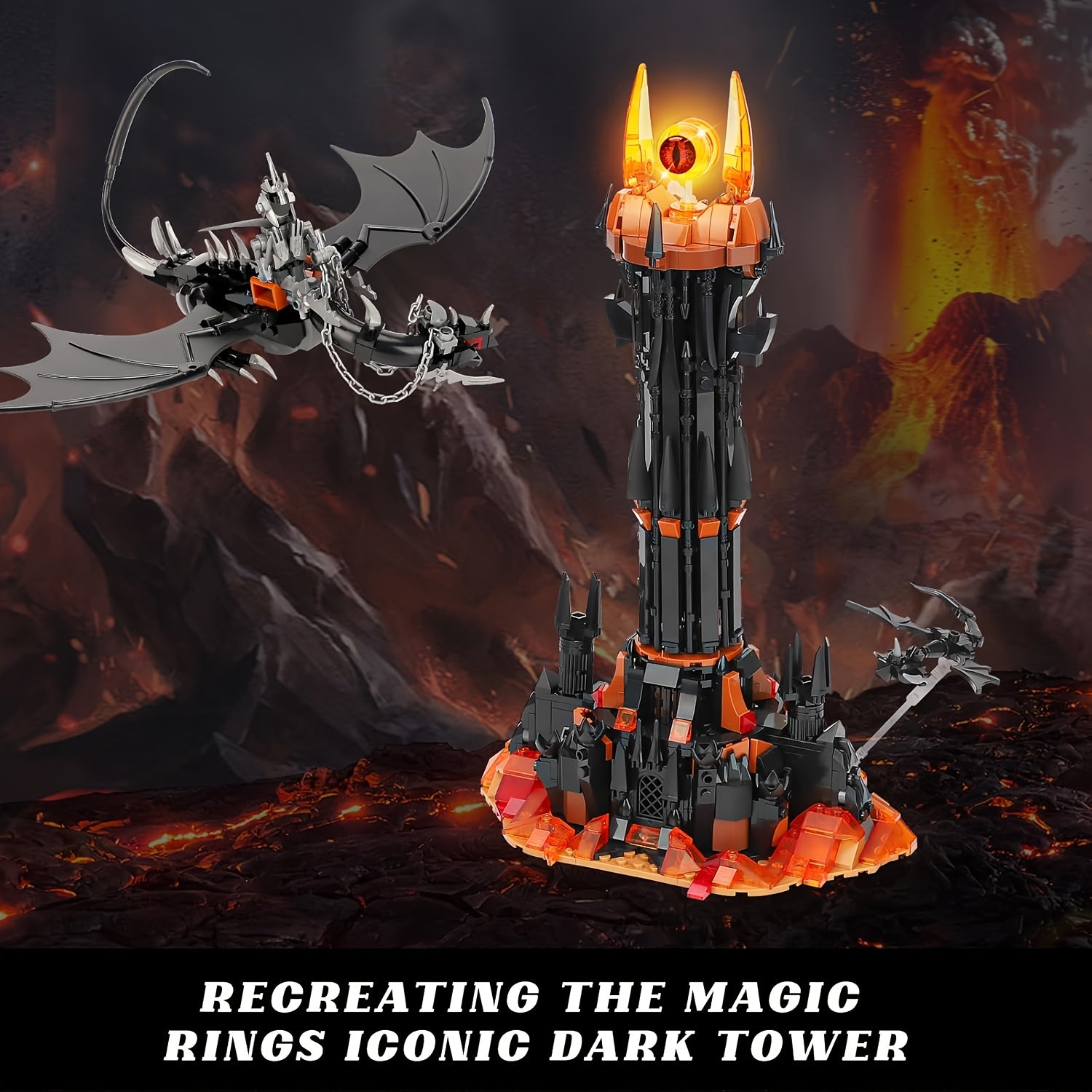 Dragon Castle Building Blocks Set, Black Dragon Guardian Tower Assembly Model with Magic Dark Architecture, Creative STEM Building Toy for Kids, Halloween Birthday Christmas Gift