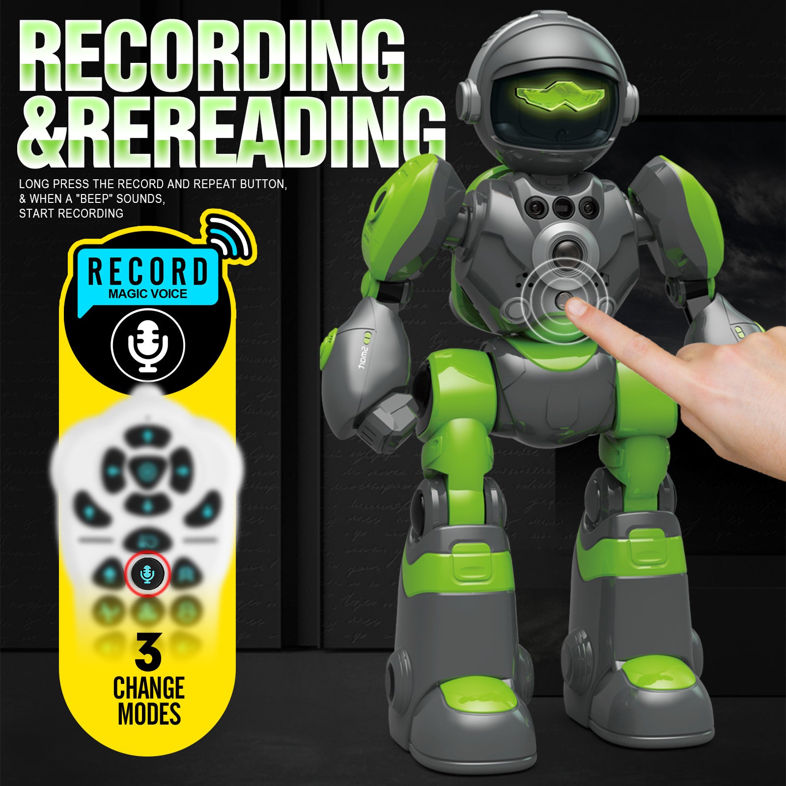 Gesture Control RC Robot Toy Voice Recording Programming EMO Mode LED Interactive Intelligent Robot Kids Boys Girls Birthday Christmas Gift Green Blue Pink Yellow