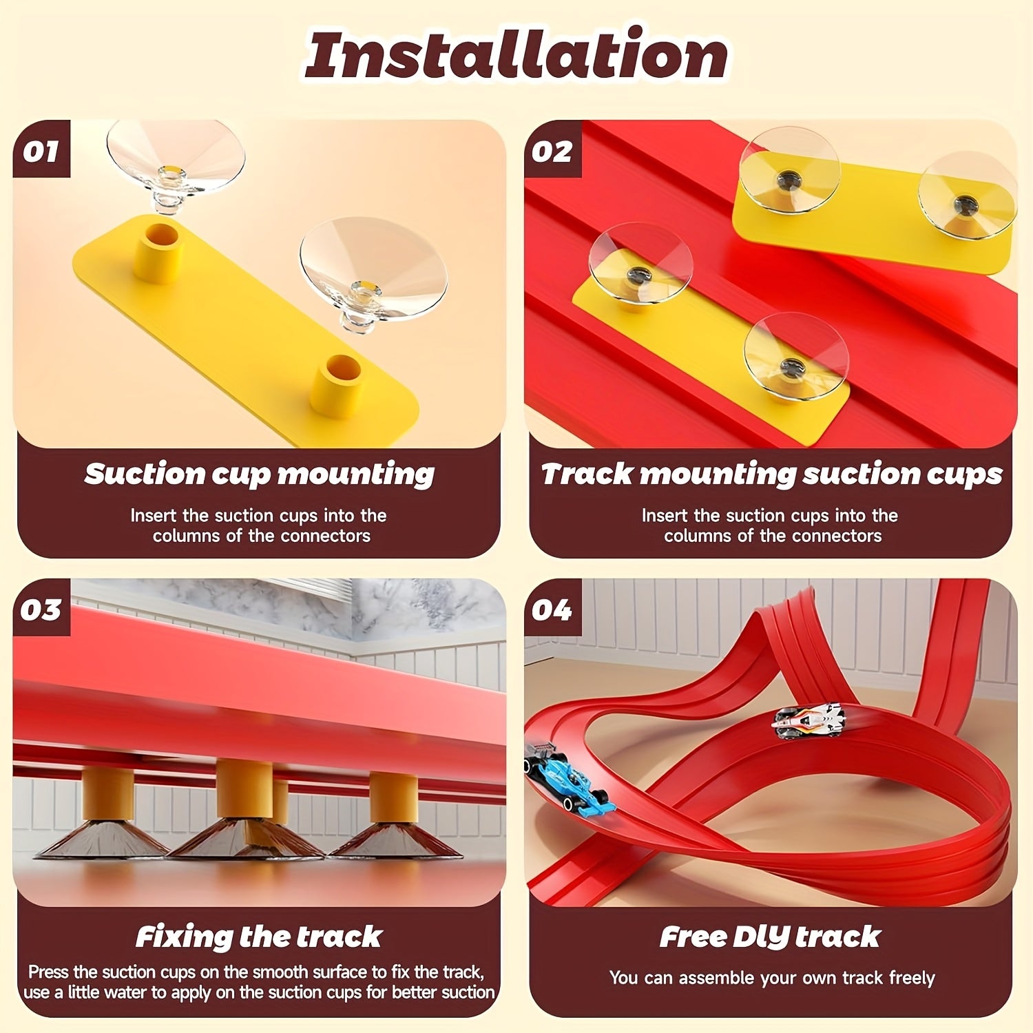 Flexible Toy Car Track Set 15ft with 4 Diecast Cars - Roll Up Race Track for Kids with Bumps Jumps Tunnels Loops, Attaches to Windows & Doors, Drop-Resistant Metal Cars, Racing Gift for Boys