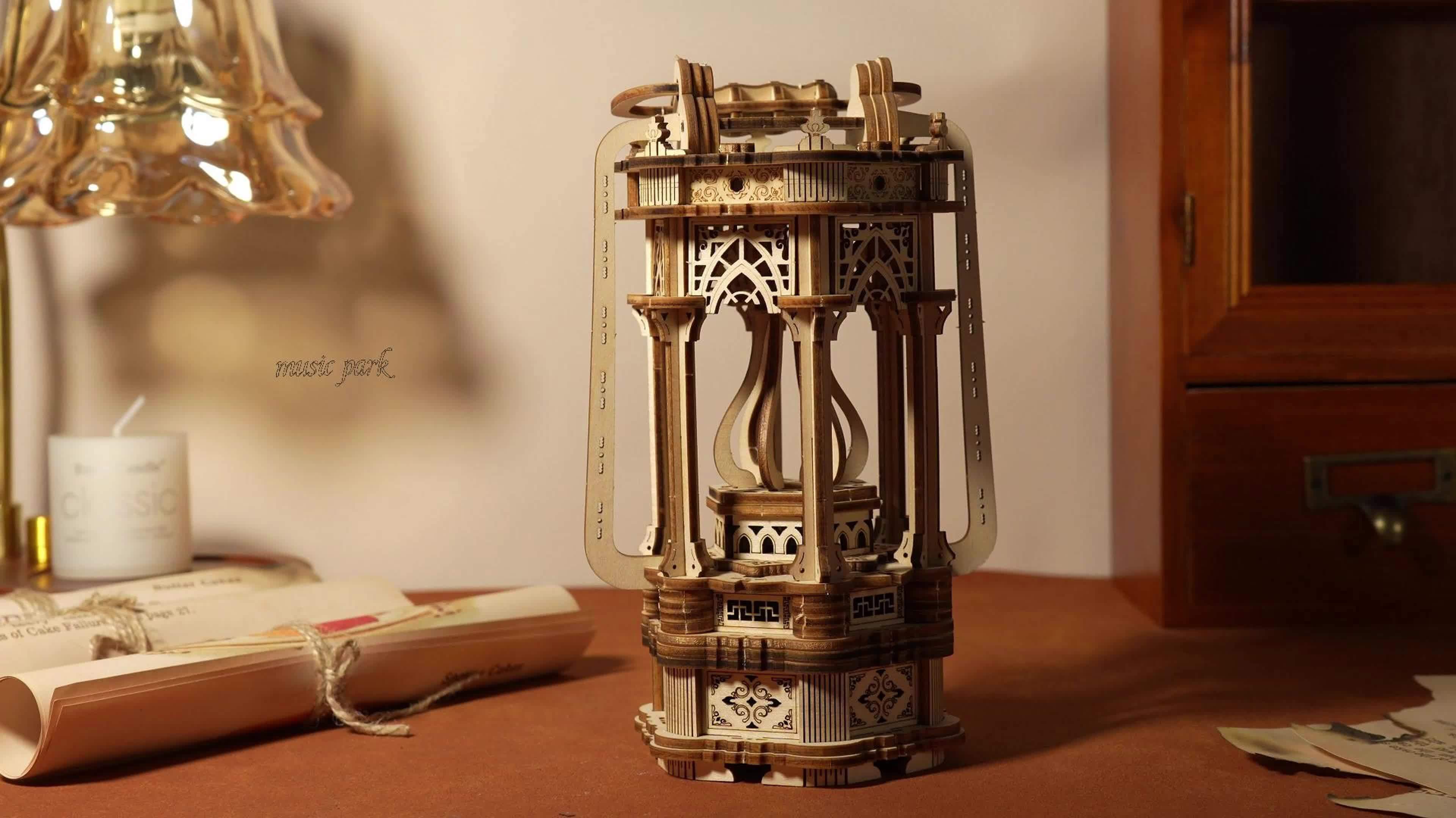 3D Wooden Puzzle Rotating Vintage LED Lantern Kit – Hands-On Building Activity, Mechanical Model, Desk Decor & Christmas Birthday Gift for Kids Adults