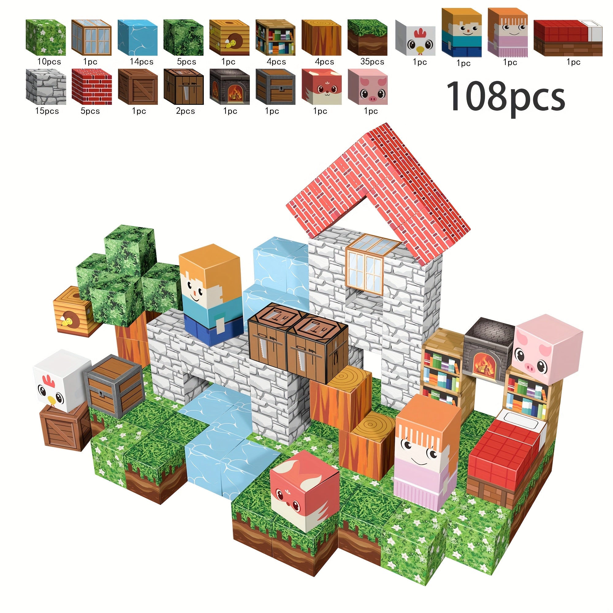 Magnetic Blocks STEM Building Toy for Kids – 48 to 108 Piece Magnetic Tiles Set for Boys & Girls Ages 3-10 – Sensory Educational Construction Toy – Birthday, Halloween & Christmas Gift