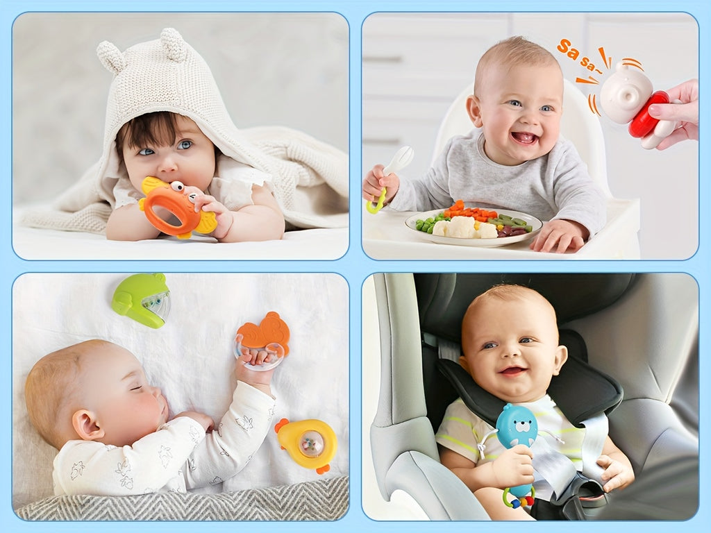 Newborn Sensory Toy Set 13 Pcs Baby Rattle Gift – Wrist & Foot Finders, Teethers & Rattles for Infants 0+, Baby Shower Gift, Stocking Stuffer for Boys & Girls