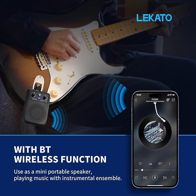 Mini Guitar Amp with Bluetooth, LEKATO Rechargeable Portable Electric Guitar Practice Amplifier with JA-05G 5W and Micro FX Options