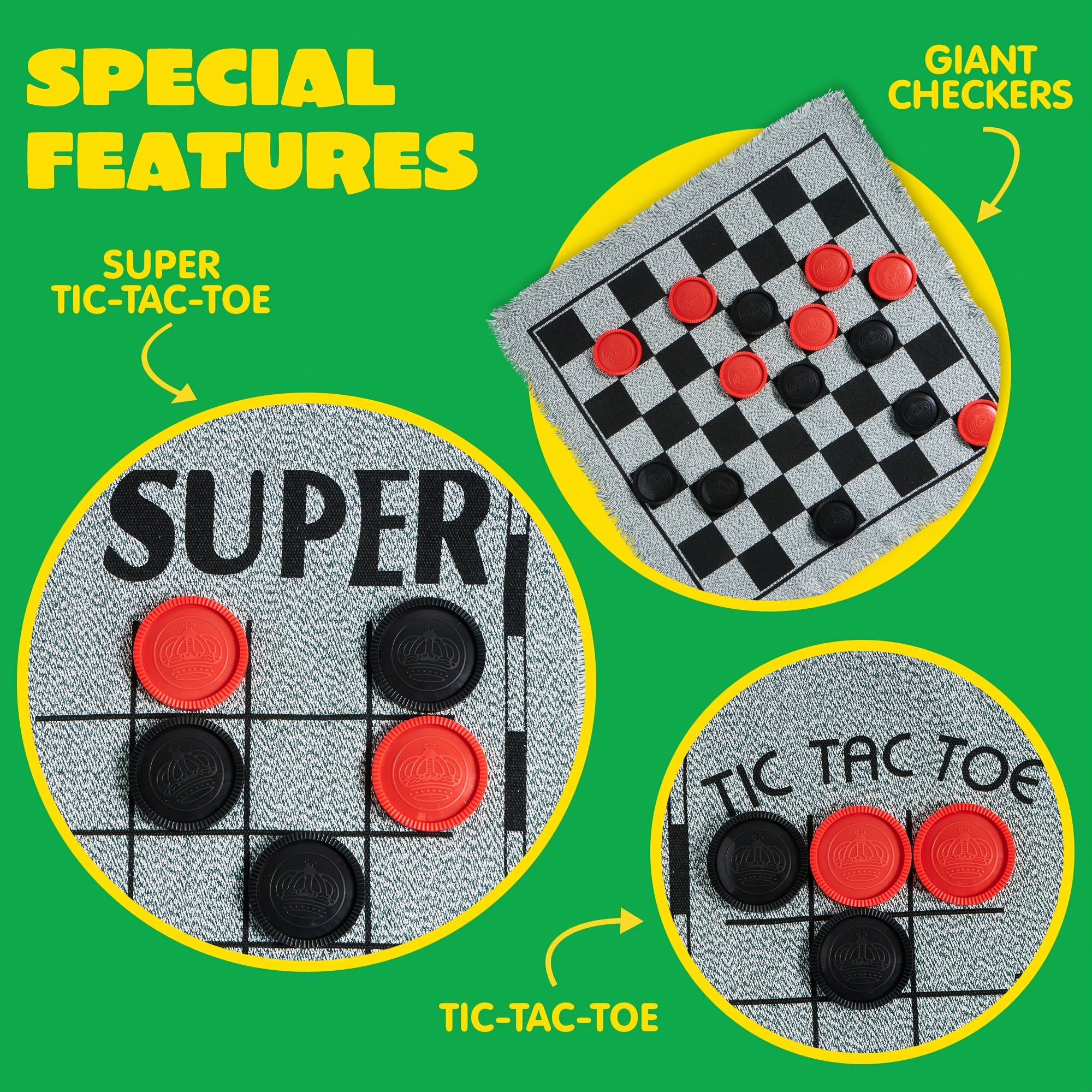 3-in-1 Giant Checkers and Tic Tac Toe Game Set with Reversible Mat 24 Oversized Chips Family Lawn Game Indoor Outdoor BBQ Party Easter Birthday Gift Ages 3+