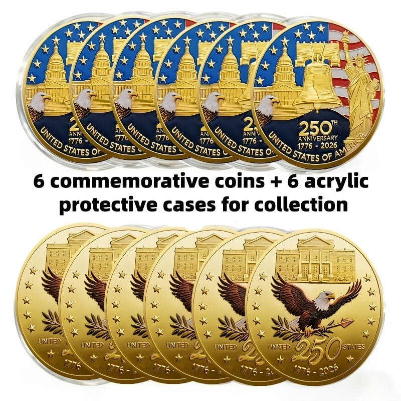 America 250th Anniversary Coin Set 2026 12pcs 1776-2026 USA Bicentennial Eagle Challenge Commemorative Medallion with Acrylic Cases Collector Gift