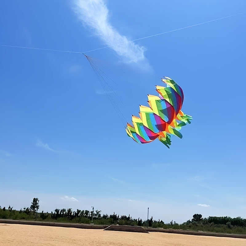 Iridescent Spinning Kite with 3D Rotating Flower Basket & Lotus Tail – Outdoor Beach Park Flying Toy for Kids Adults Family Fun Gift