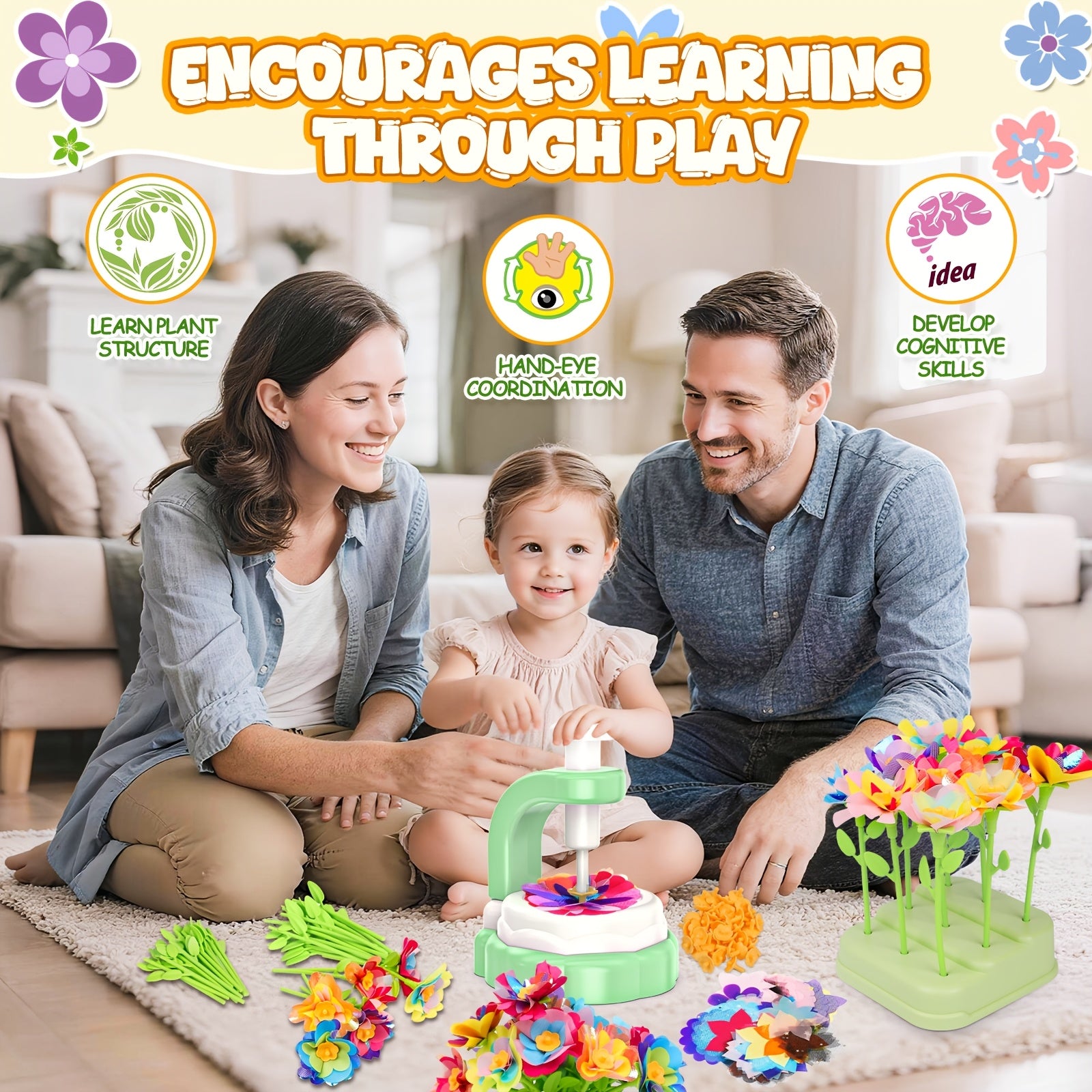 Flower Bouquet Craft Kit for Kids Build Your Own Bouquet Art Toy Creative Educational Gift for Toddlers Girls Boys Ages 3+ Birthday Christmas