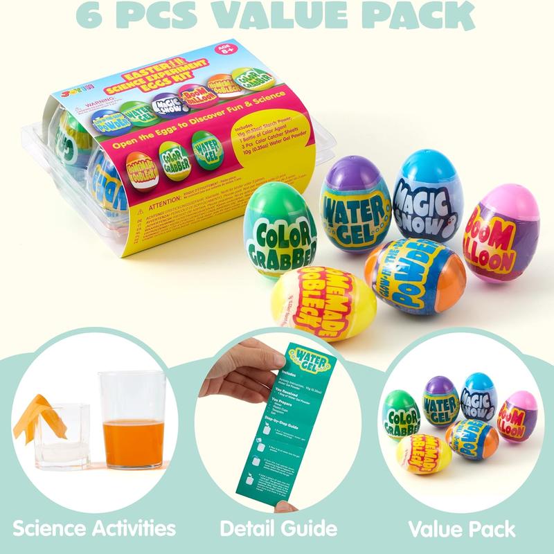 Prefilled Easter Eggs with Science Experiments, JOYIN 6-Pack STEM Activity Kits for Kids, Easter Basket Stuffers, Egg Hunts & Classroom Party Favors