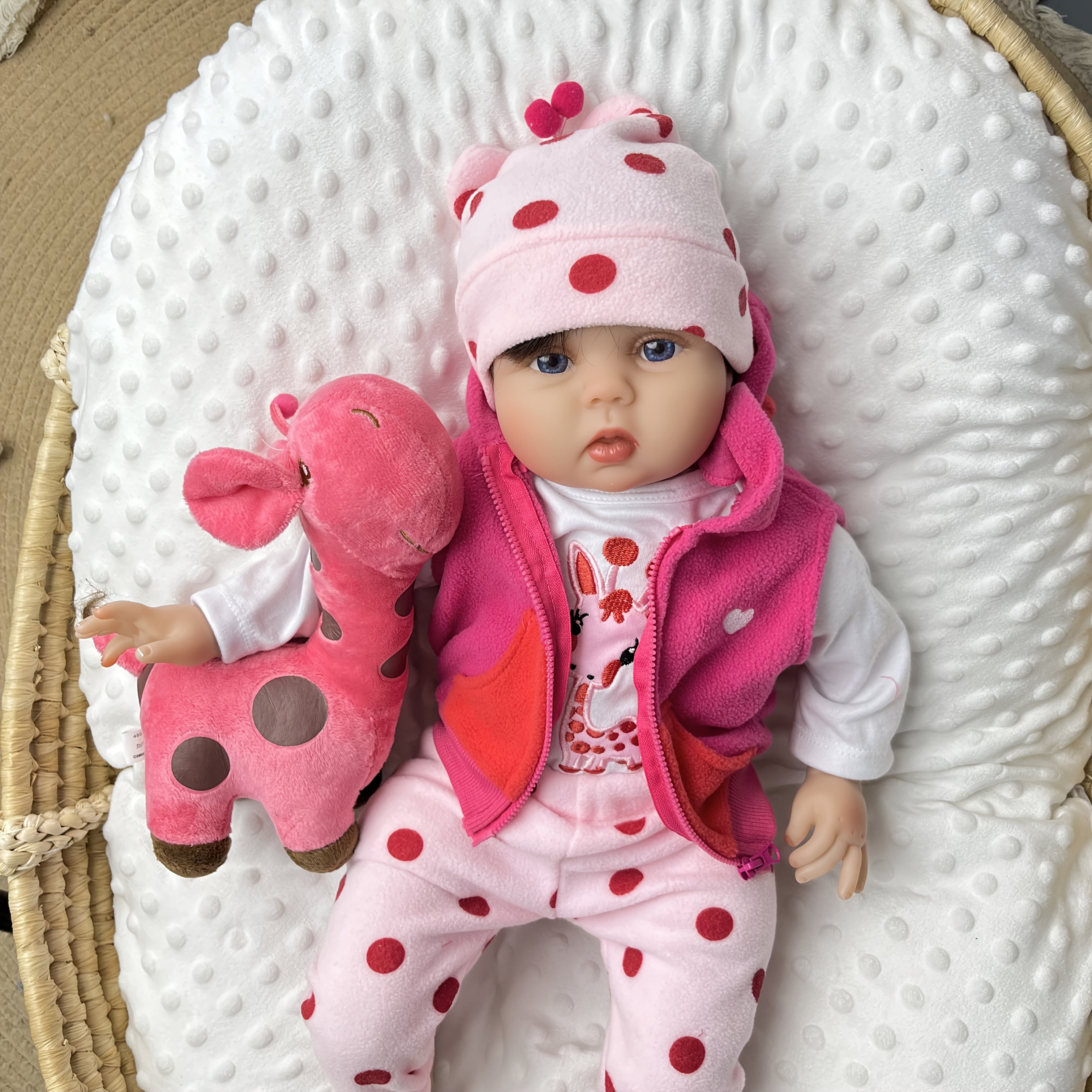 Reborn Baby Doll 22 Inch Realistic Newborn Girl Soft Vinyl Movable Limbs - Full Accessories Set with Plush Giraffe Bottle Pacifier Birth Certificate, Kids Collector Christmas Birthday Gift