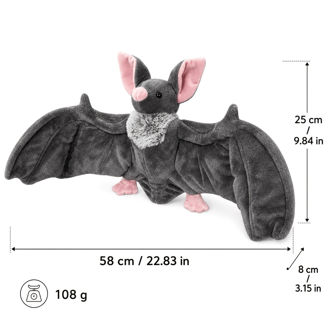 Giant Bat Stuffed Animal Plush 23 Inch Grey – Cute Spooky Soft Bat Plush Toy with Wide Wings, Halloween Decor, Car Decor & Gift for Animal Lovers