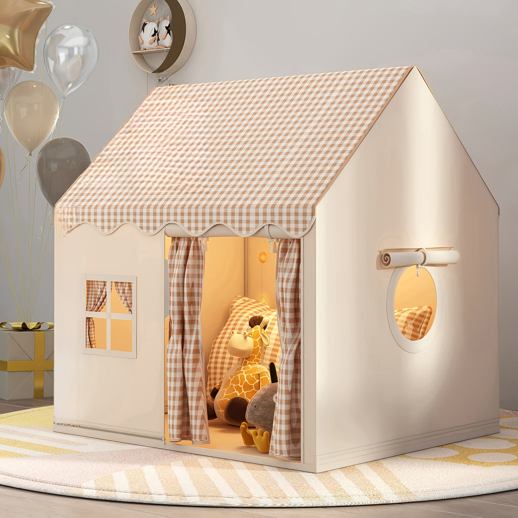 Kids Play Tent Indoor Outdoor, Cabin Style Polyester Playhouse for Boys Girls Ages 3+, Cozy Kids Fort for Role Play Pretend Games Reading Nook Home Decor, Birthday Christmas Holiday Gift (Lights Not Included)
