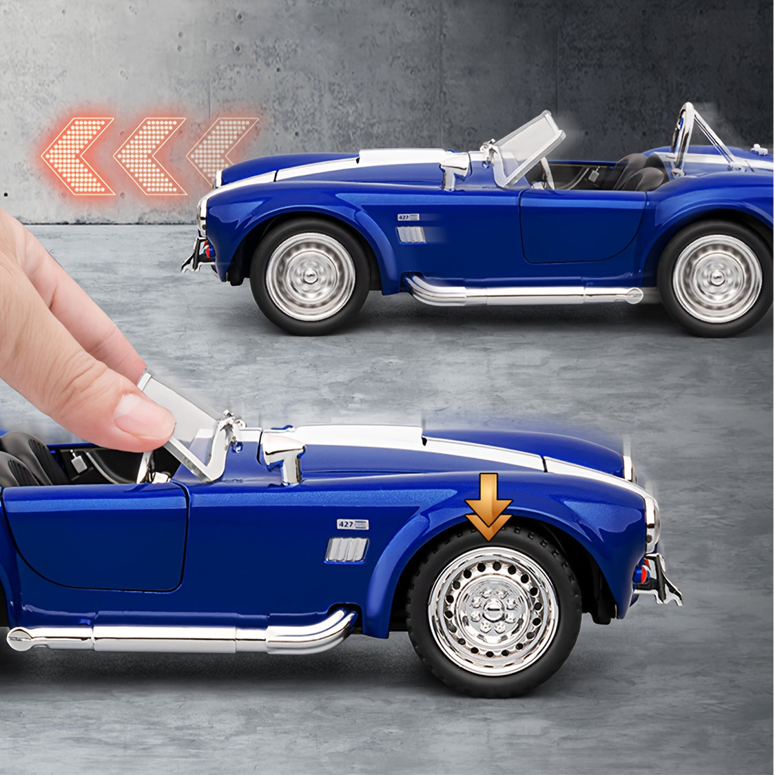 1:22 Scale Shelby Cobra Vintage Die-Cast Model Car Zinc Alloy Openable Doors Static Display Collectible Gift for Car Enthusiasts Home Office Desk Decor