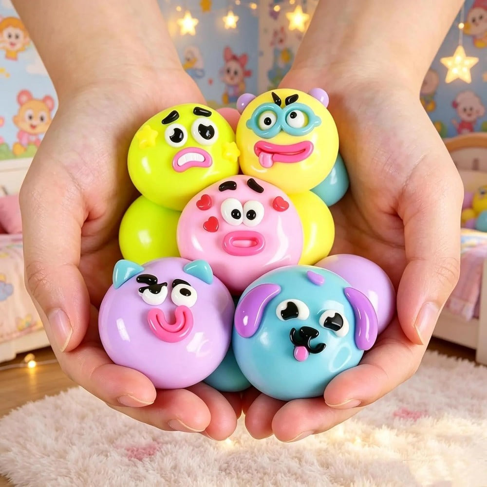 Funny Face Stress Relief Squeeze Ball with Accessories - Quick Rebound Soft Squeezing Toy Anxiety Relief Relaxing Gift Pink Green Purple Yellow Blue