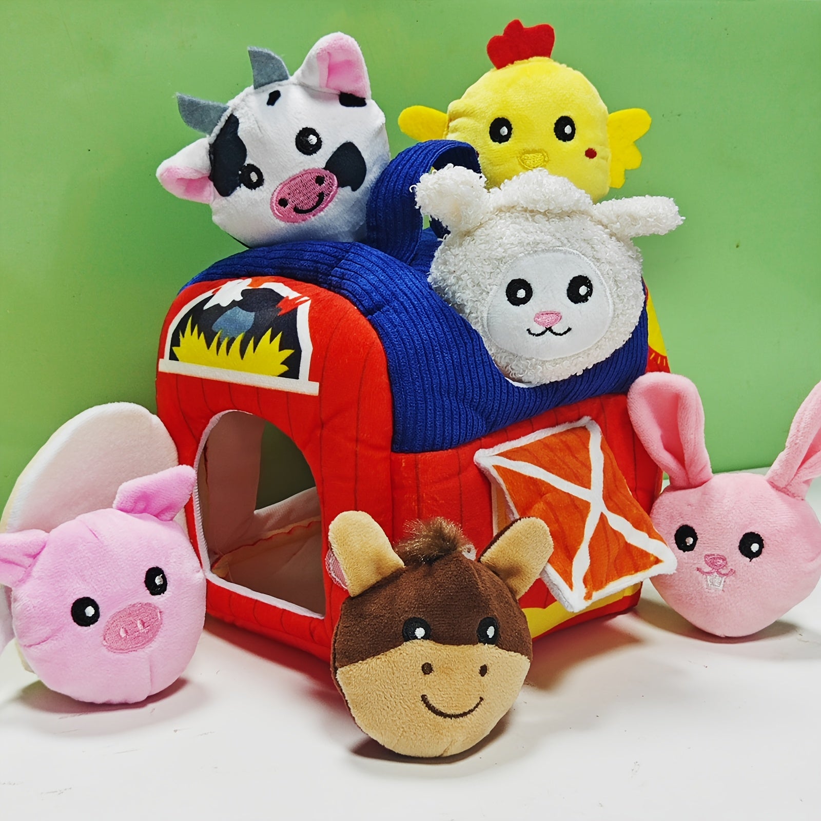 Portable Farm Playset for Babies & Toddlers – 6 Plush Animals with Barn, Rattle, Crinkle & Mirror, Sensory Learning Toy Ages 0+, Baby Shower Birthday Gift for Boys Girls
