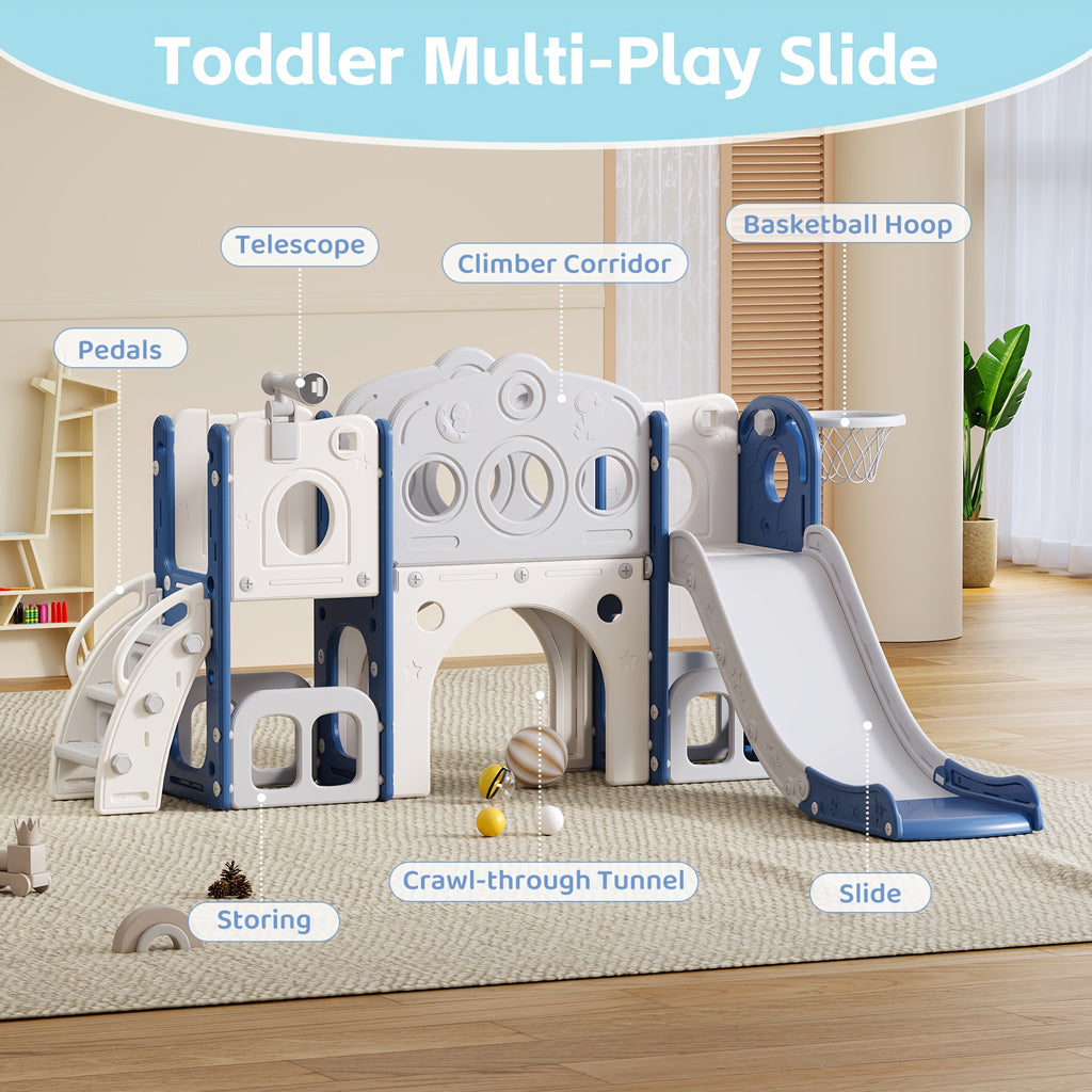 Toddler Slide Playset with Basketball Hoop and Telescope Indoor Outdoor Backyard Playground for Babies Kids Ages 1-3 Climbing Toy Gift