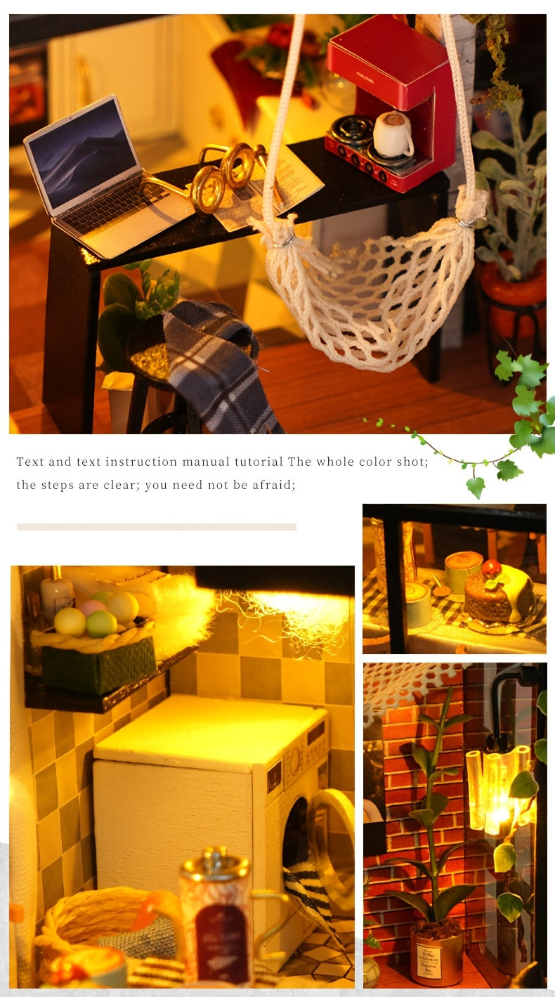 Literary Utopia DIY Dollhouse Kit 2-Story Miniature House with Dust Cover – Book Lover Cozy Reading Nook Handmade No Glue Needed Home Decor Display Gift for Teens Adults Ages 14+
