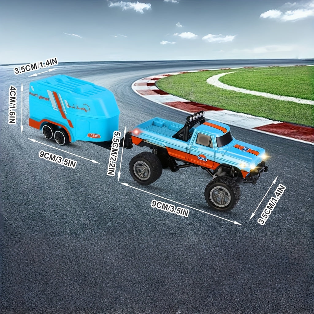 Mini RC Truck 1:64 Scale 2.4GHz Off-Road Alloy with Trailer Body Lights Headlights Adjustable Speed Crawler Collectible Holiday Gift Boys