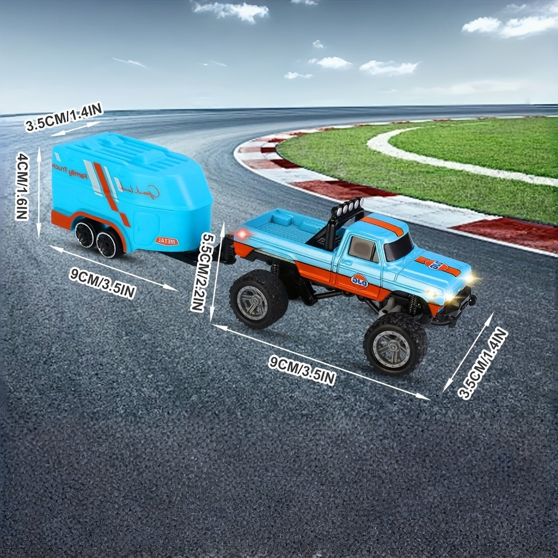 Mini RC Truck 1:64 Scale 2.4GHz Off-Road Alloy with Trailer Body Lights Headlights Adjustable Speed Crawler Collectible Holiday Gift Boys