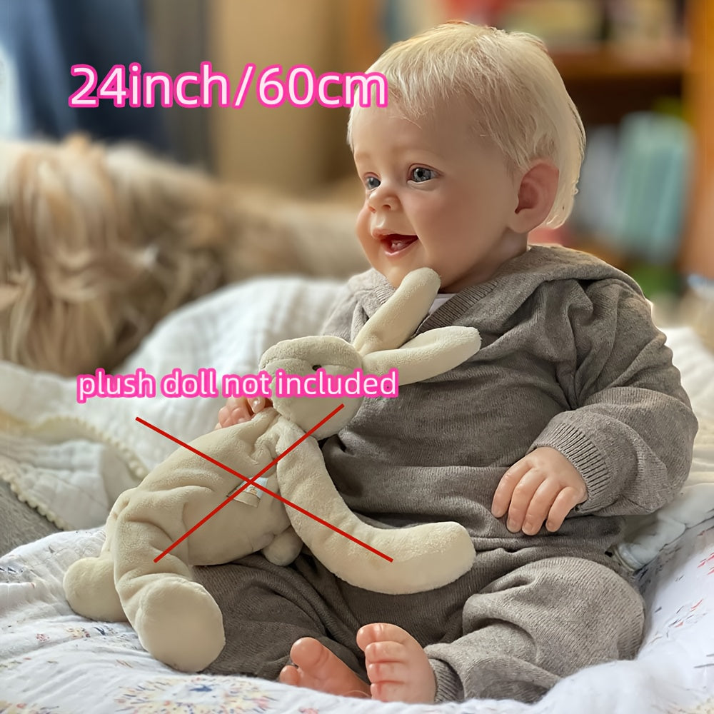 24 Inch Hand-Rooted Hair Reborn Baby Doll Soft Cloth Body – Awake Lifelike Newborn, Fits 3-6M Clothes, 3.5 lbs, Pacifier, Bottle & Birth Certificate in Gift Box, 60cm Gift for Girls