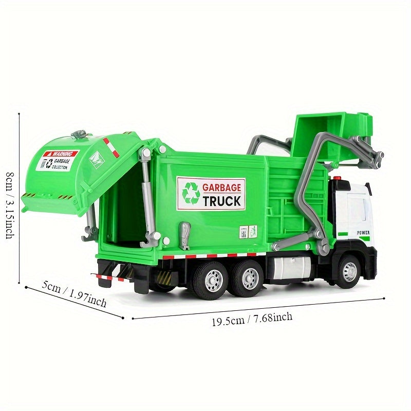Garbage Truck Toy with Sound & Light for Kids – Includes 4 Trash Sorting Bins, Sanitation Engineering Vehicle Model, Fun Recycling Play Gift for Boys & Girls Ages 3+