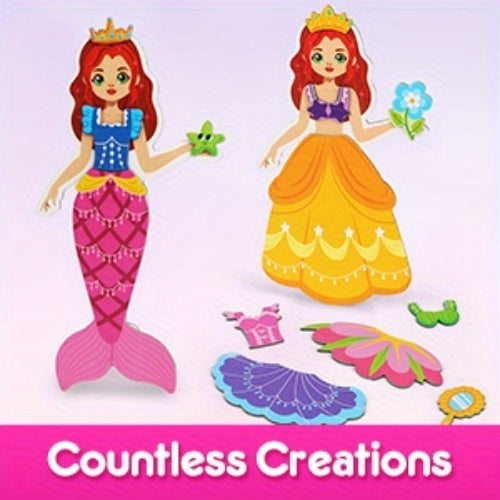 Girls Dress Up Magnetic Dolls Set Princess Mermaid Fairy Ballerina Mix Color Magnetic Outfits Travel Game Kit Car Ride Airplane Activity Birthday Gift Girls Ages 3-7