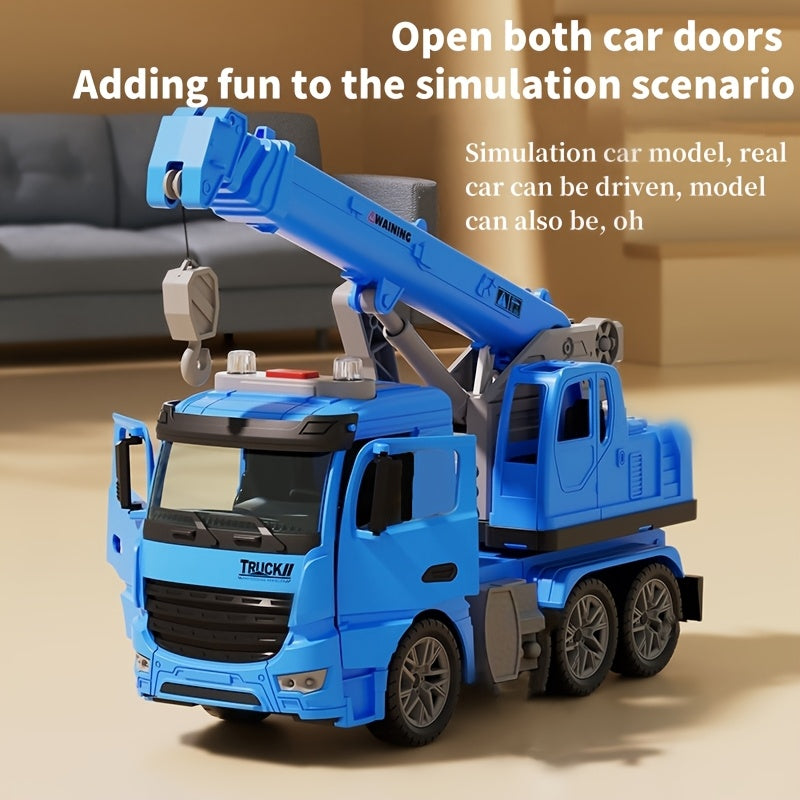 Inertia Crane Toy Engineering Vehicle with Interactive Track Telescopic Arm Double Doors No Battery Construction Truck for Kids Toddlers Ages 3+ Birthday Christmas