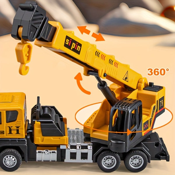 Alloy Construction Vehicles Set for Kids 5.8" – Metal Inertia Excavator Dump Truck Cement Mixer Crane Engineering Toy, No Battery Gift for Boys Ages 3+
