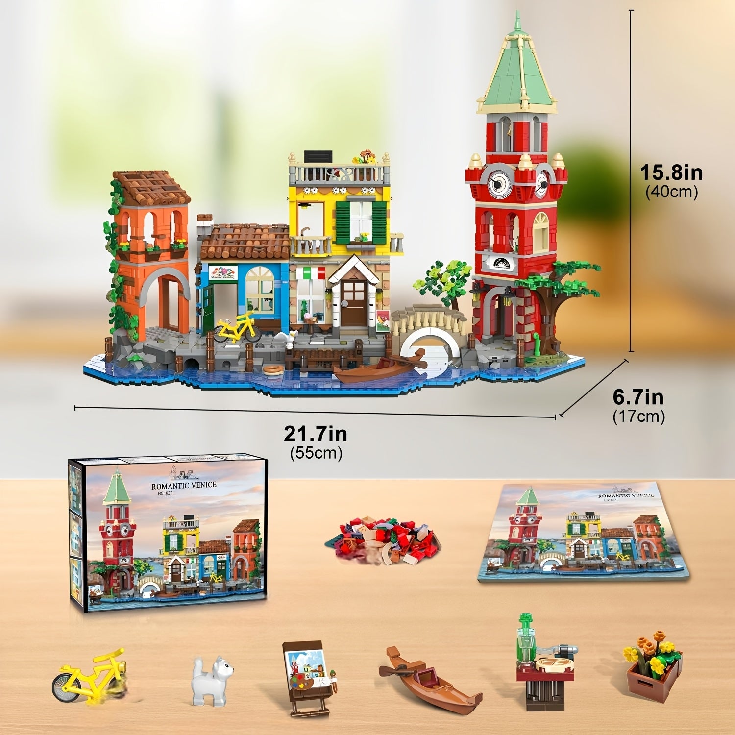 2155-Piece Venice Main Street Building Block Set for Adults - City Riverside Architecture Kit Flower Shop Pizzeria Canal, Home Decor Display Model, Unique Easter Birthday Gift Women Men Ages 14+