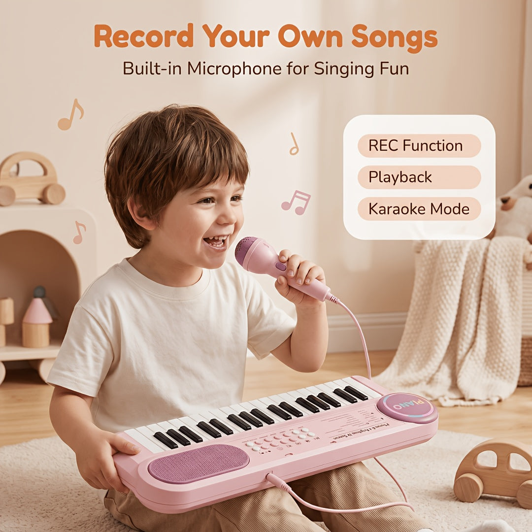 Kids 37-Key Electronic Keyboard Piano with Microphone Multifunctional Educational Music Instrument Toy – Birthday Gift for Boys Girls Toddlers