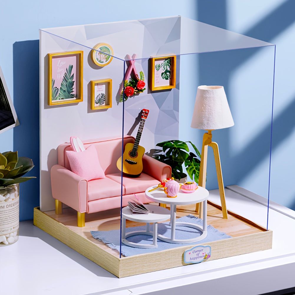 DIY Mini Dollhouse Puzzle Kit with Dust Cover – Small Miniature House Model No Glue Needed 4 Styles Tea Time Flavor Life Heartbeat Creativity Desktop Decor Gift Teens Ages 14+