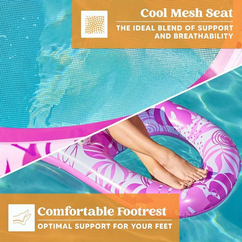Inflatable Pool Float Lounger for Adults with Cup Holders & Footrest, Floating Recliner Chair Raft for Swimming Pool, Summer Water Party Relaxation Floaty
