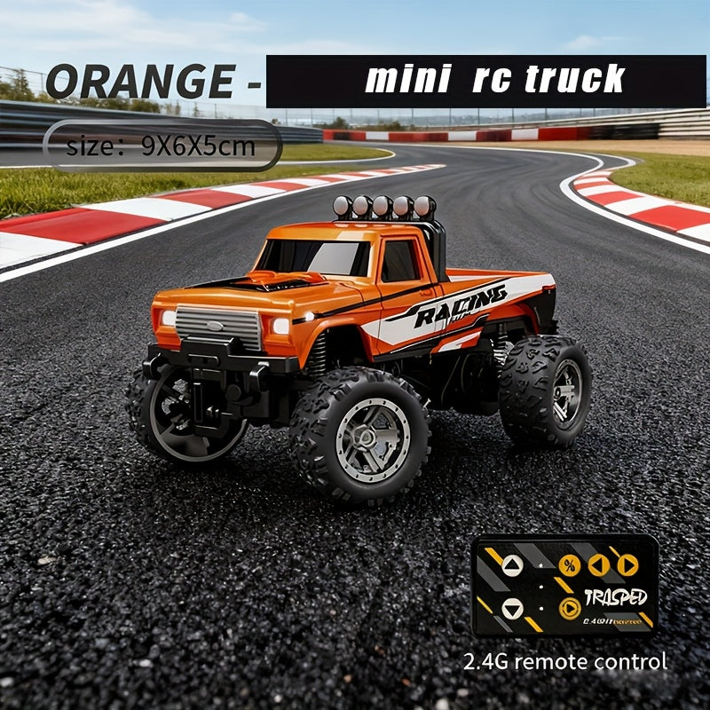 1:64 Mini RC Alloy Monster Truck with Trailer - 2.4GHz Off-Road Pickup Rock Crawler, Body Lights & Headlights, Tabletop Decor, Birthday Christmas Gift for Boys