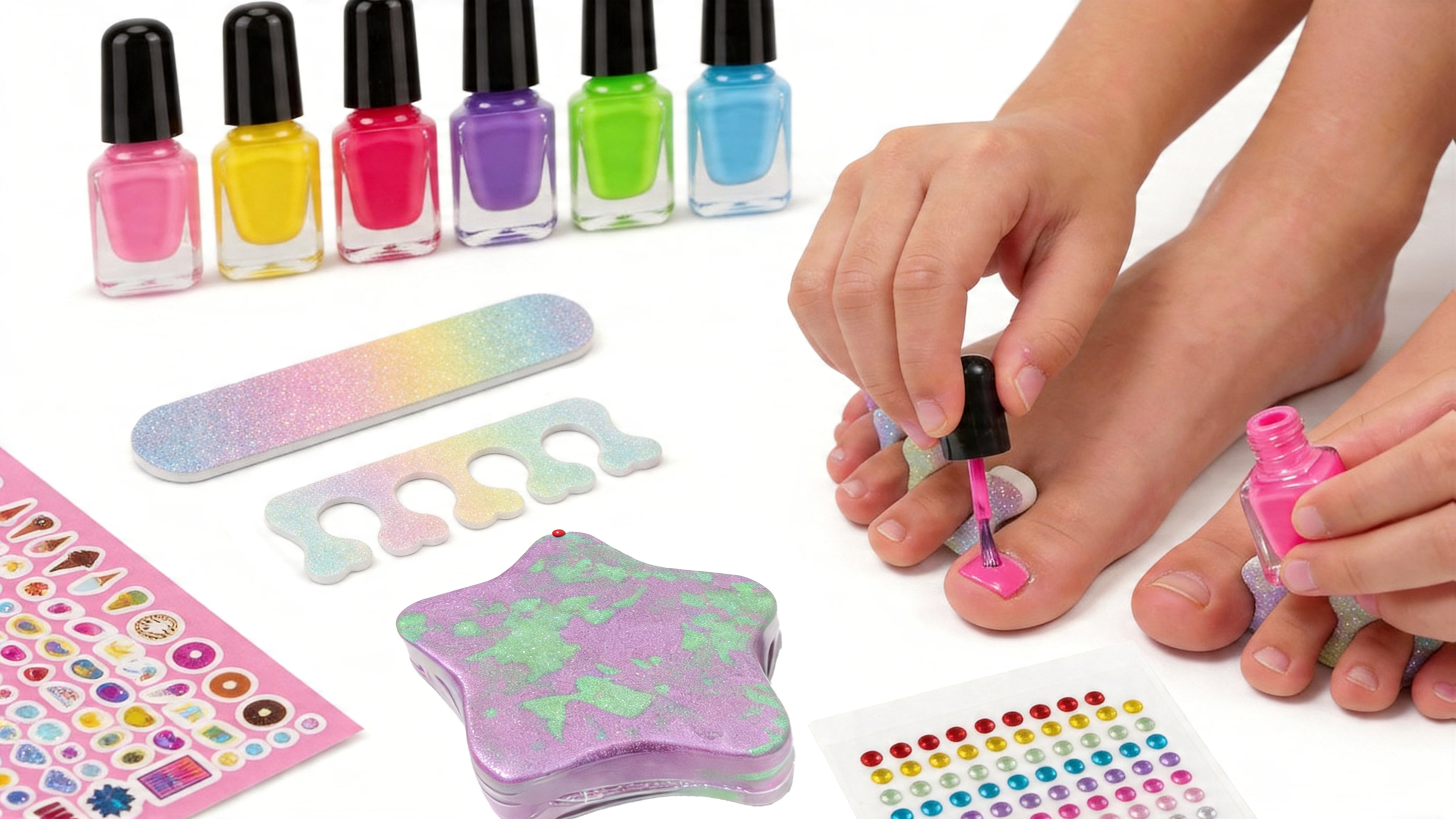 Pedicure Spa Play Set for Girls 320 Pieces Pretend Nail Salon Kit with Colorful Polishes Stickers Spa Party Self Care Toy Birthday Gift Ages 8 and Up