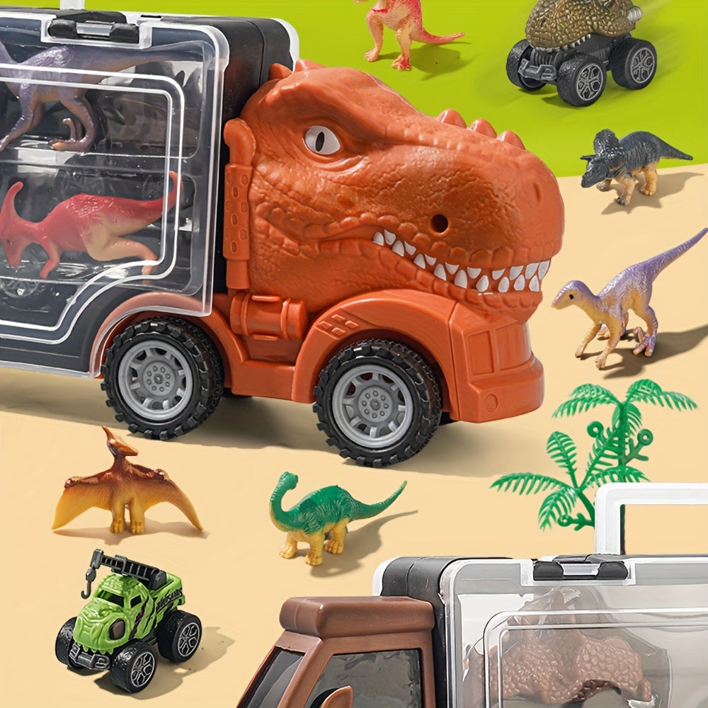 Dinosaur Truck Toy Car Set T-Rex Vehicle Playset for Boys Kids Toddlers with Dinosaur Figures Birthday Gift Ages 3+
