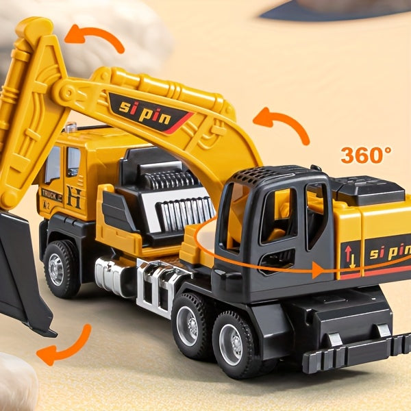 Alloy Construction Vehicles Set for Kids 5.8" – Metal Inertia Excavator Dump Truck Cement Mixer Crane Engineering Toy, No Battery Gift for Boys Ages 3+