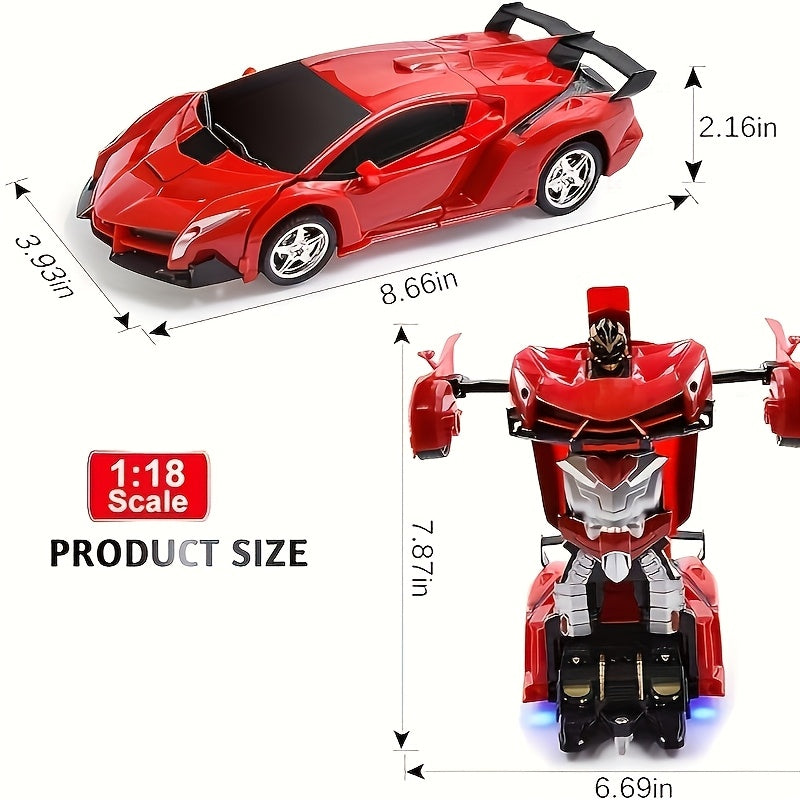 Transform Robot RC Car 1:18 Scale One-Click Car to Robot 2.4GHz 360 Drift LED Light 45M Range Non-Toxic ABS Kids Boys Ages 3+ Birthday Christmas Gift