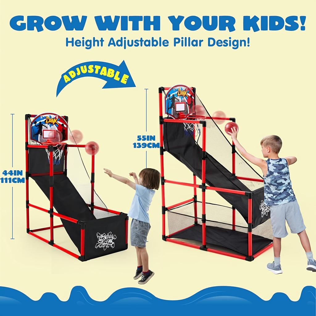 Kids Arcade Basketball Hoop Set with 4 Balls & Air Pump - Adjustable Height Indoor Outdoor Sport Game for Kids Ages 3+, Easy Assembly